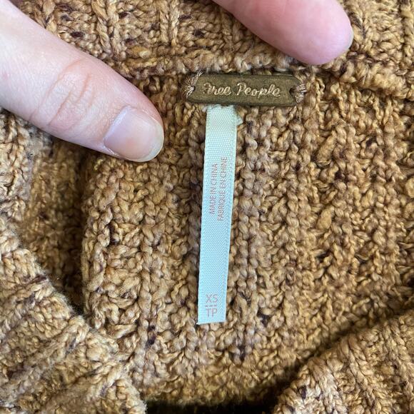 Free People On Your Side Cable Knit Sweater Womens Size XS Brown Boho Comfy - Picture 2 of 7